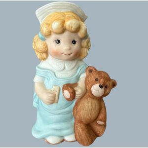 Let’s Pretend Nurse Girl w/ Teddy Figurine – Wallace Berrie #8569 – Taiwan